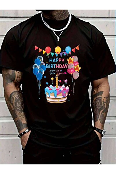 4Car 100% Cotton Happy Birthday To You Cake And Balloon Party T-Shirt Men's W...
