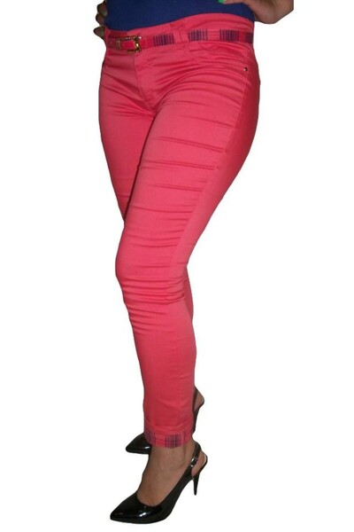 OEM Pantaloni casual, de culoare corai, accesorizati cu curea