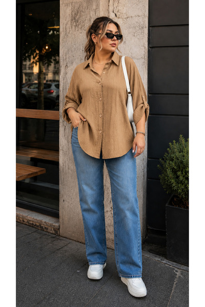 get crazy collection Women's Sleeves Folded Shirt in Battal Size