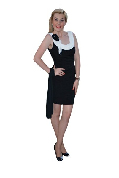 OEM Rochie rafinata, conica, culoare negru-alb RO-357-AL