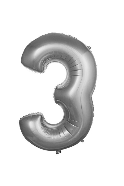 Parti Dükkanı 16 Inch 36 cm Silver 3 Number Foil Balloon Birthday Age Balloon...