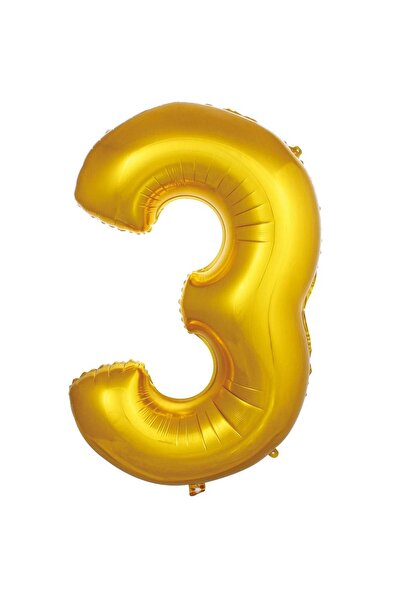 Parti Dükkanı 16 Inch 36 cm Gold 3 Number Foil Balloon Birthday Age Balloon P...