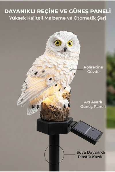 ALFAGİFT Solar Işıklı Baykuş Bahçe Lambası Güneş Enerjili LED Bahçe Aydınlatma Suya Dayanıklı 42 cm