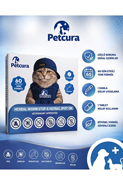 PETCURA Kediler İçin Bitkisel İç Dış Parazit Damla ve Tablet Seti