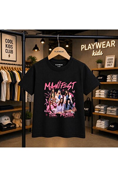 playwear Manifest Toz Pembe Baskılı %100 Çocuk unisex T-shirt 5 6 -7 8-9 10 -...