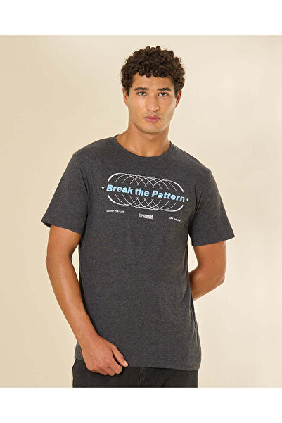 REDTAG Men Charcoal Graphic T-Shirt