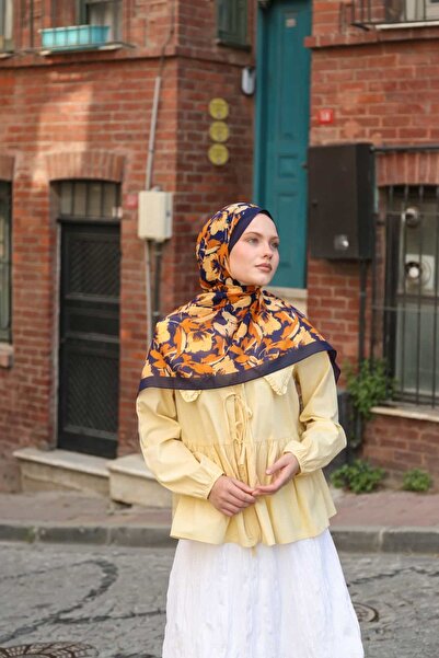 ENRİCO FERRİ Noir Velora Patterned Shawl - Dark Blue Yellow