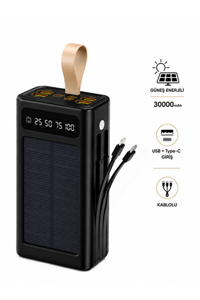 DEANB 30000mAh Güneş Enerjili Powerbank LCD Ekran USB Type-C Lightning Dahili...