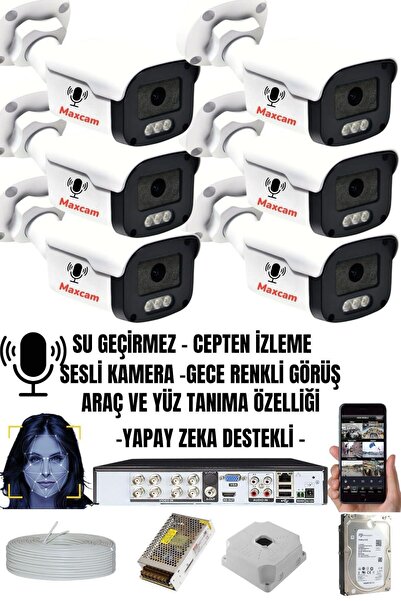 6 Kameralı Sesli 5mp - Gece Renkli Araç Ve Yüz Tanımalı Kamera Sistemi - Hazır Kamera Seti