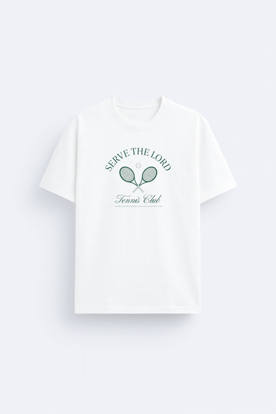 cesita Tennis Printed Cotton White T-Shirt