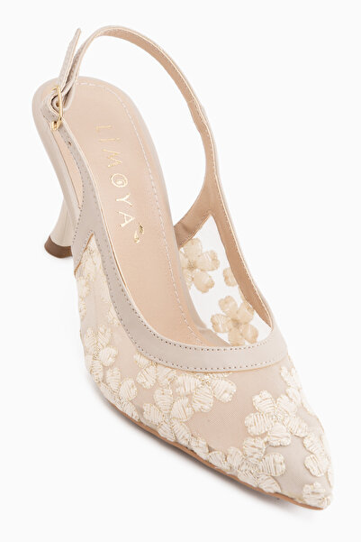 Limoya Camelia Beige Embroidered Women's Heeled Shoes