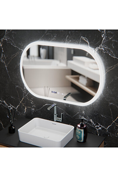 Alessandro DESIGN Oglinda LED Ovala, 80x50cm, Altera Senzor MotionGlow Marcello, Sistem Dezaburire, Ceas & Termometru, Dimabila