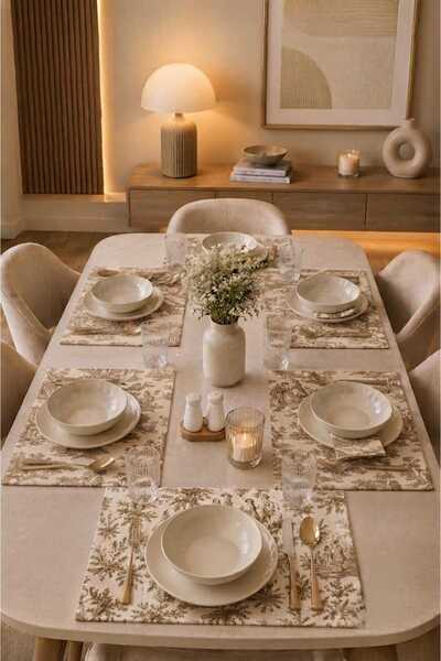 linea natura home Brown Duck Fabric French Country 6-Piece Placemat-Vintage B...