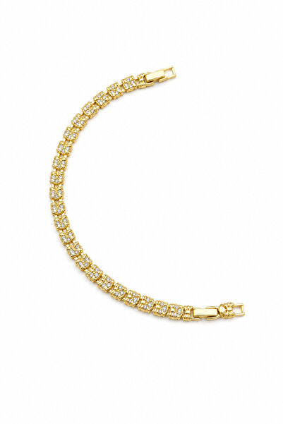 Balenbi Jewelry Çiçek Motifli Zirkon Taş Detaylı Kadın Bileklik 14K Gold Renk...