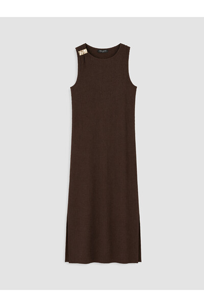 LC Waikiki Lcw Comfort Crew Neck Gathered Textured Dress