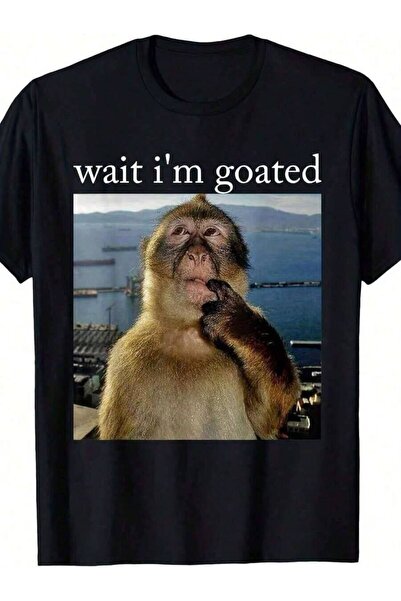 9TAY تي شيرت رجالي مضحك بطبعة "Wait I'm Goated Monkey"، قميص ناعم برقبة مستدي...
