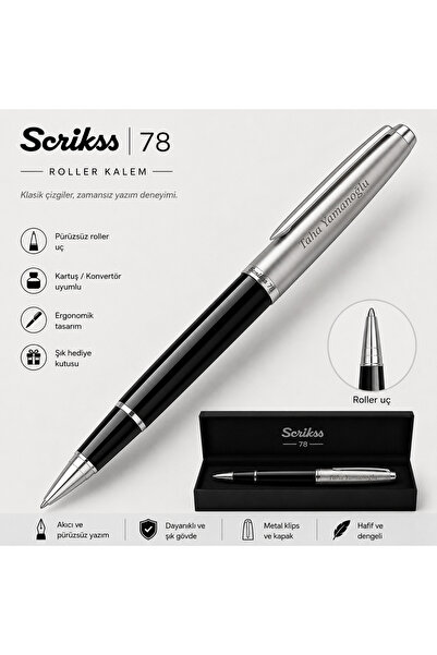 Scrikss İsme Özel Roller Kalem Siyah Hediye Paketli