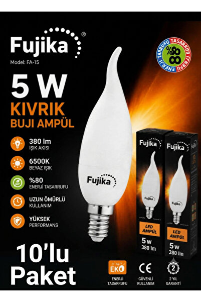 Akses Aydınlatma Fujika FA-15 5W Kıvrık Buji LED Ampül 6500K Beyaz Işık E14 D...