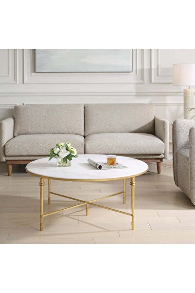 UTTERMOST طاولة قهوة مستديرة ذهبية من ROSHN مقاس 102 عرض × 43 ارتفاع × 102 عمق