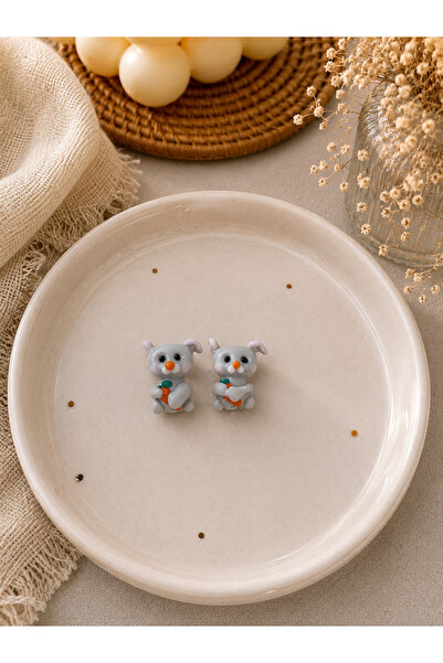 ADAMODART Handmade Murano Glass Grey Rabbit Beads (2 Pieces)