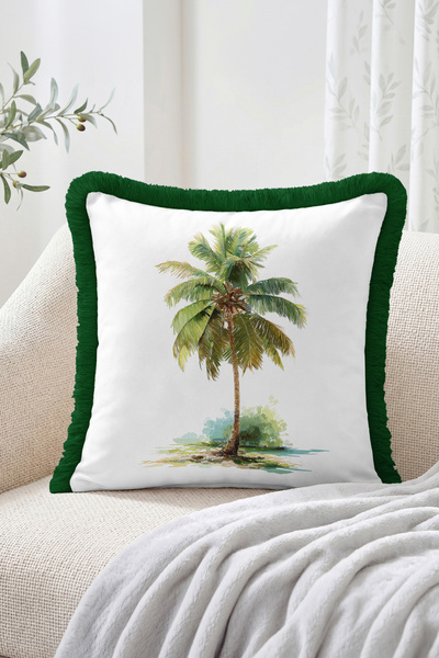Realhomes Watercolor Palm Tree Pattern Fringed Throw Pillow Cover - Bohemian ...