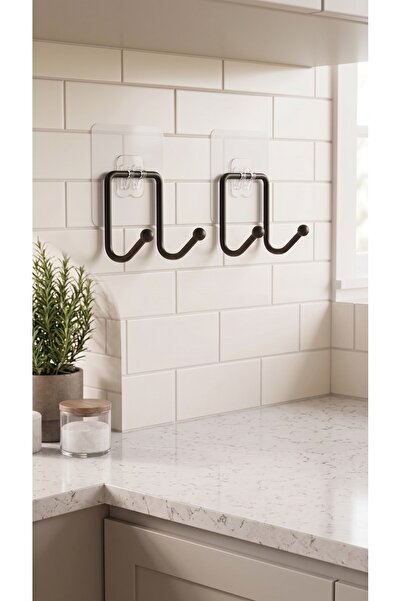 NTC METAL Yapışkanlı 2 Adet Çift Kancalı Banyo Mutfak Askısı Metal Askılık Du...