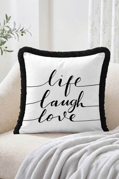 Realhomes غطاء وسادة مزخرف بتصميم خطاطة مكتوبة بعبارة Life Laugh Love - وسادة...