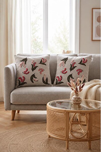 Çeyiz Diyarı Viona 2-Pack Punch Embroidered Throw Pillow Cover 45X45 cm