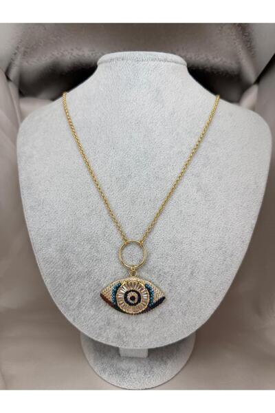 ZS Aksesuar Women's Evil Eye Beaded Eye Pendant with Gold Chain and Zircon St...