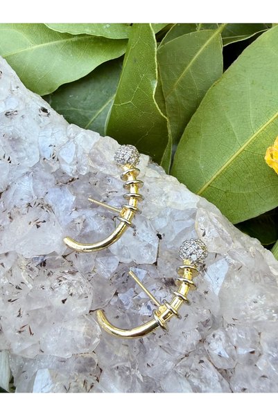 Merishe Jewerly Gold Luxury Nail and Zircon Stone Stainless Steel Earrings
