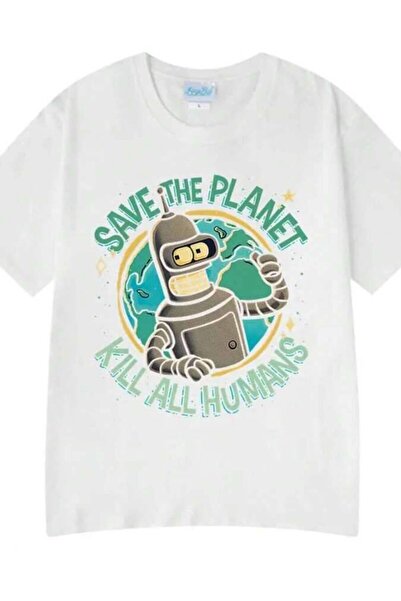 21JNRY Funny With Robot Save The Planet Kill All Humans Graphic Print, Fashio...