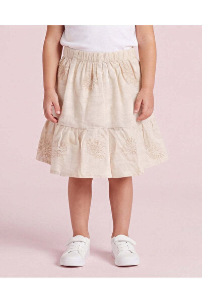 REDTAG Girls Beige Embroidered Tiered Skirt