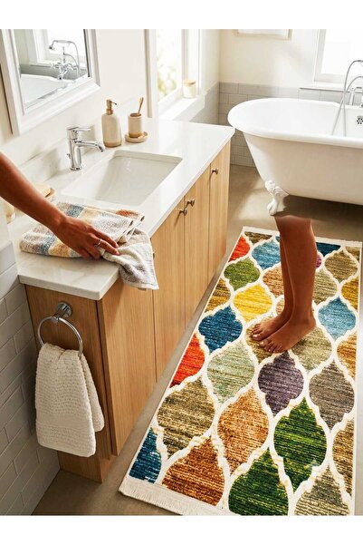 2'Lİ HALI TABAN MODERN DESENLİ BANYO PASPAS SETİ 2'Lİ KAYDIRMAZ TABAN ŞIK TASARIM BANYO PASPAS SETİ