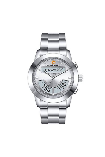 ALFAJR ALAZAN Al-Fajr Azan Stainless Steel Dual Time Silver Watch with White ...