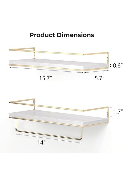 GENERAL Black Floating Shelves - Set of 2, Wall Mounted Hanging Shelves with ...