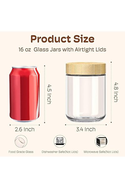 GENERAL 480ml glass jar set of 6 with bamboo lid Ideal for overnight oatmeal ...