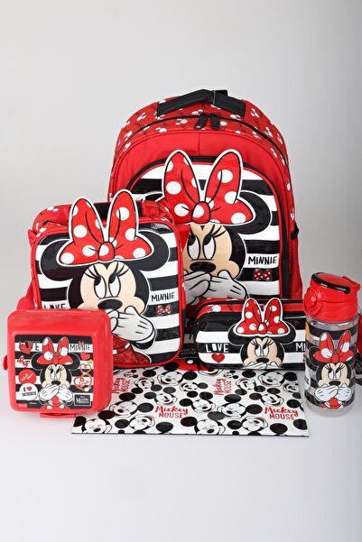 Minnie Mouse حقيبة مدرسية كبيرة الحجم مرخصة من x Dekomus، حقيبة غداء وقلم، وع...