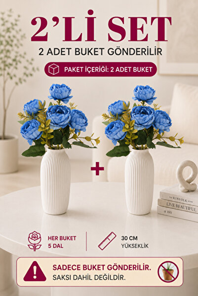 MD Aspiz Flowers 2 Demet Yapay Çiçek 5li Lüks mavi Şakayık Demeti 30cm ( Saks...