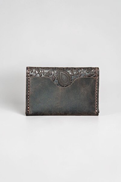 MAT Deri Genuine Leather Card Holder with Shawl Pattern, Minimal Size, Men's ...