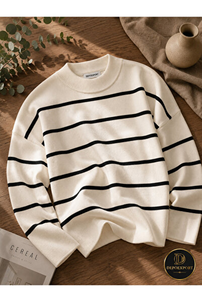 DepoExport Women's Striped Oversize Knitted Sweater