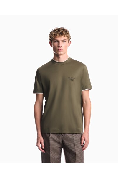 Emporio Armani Men's Regular Fit Round Neck Logo Embossed Short Sleeve Khaki ...
