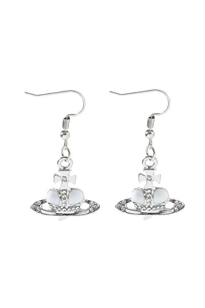 Choice1 earrings-white Aesthetic Cubic Zircon Heart Silver Saturn Planet Earr...