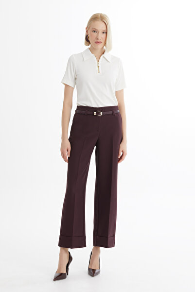 GİZİA Double Paça Kemerli Bordo Pantolon