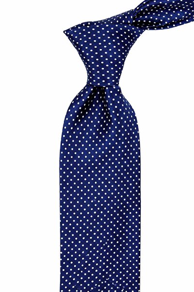 Kravatkolik Navy Blue Polka Dot Pattern Italian Silk Tie Ik2574