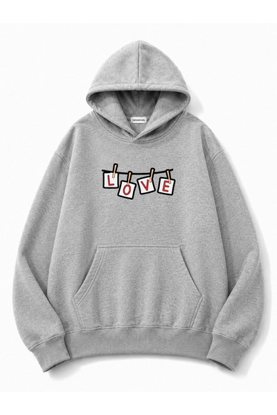 herkesemoda Hanorac cu glugă cu imprimeu Love, cu 2 fire, tip Rasteron