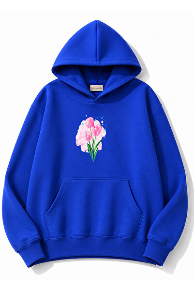 herkesemoda Tulip Printed Hooded 2 Thread Threaded Sweatshirt