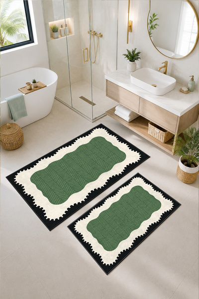 Coco Clementine Modern Kaymaz Tabanlı Banyo Paspası Dekoratif Makinede Yıkana...