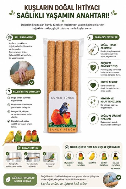 cdk Kumlu Tünek 4’lü Set – Doğal Tırnak Aşındırıcı Kafes Tüneği | Muhabbet Ku...