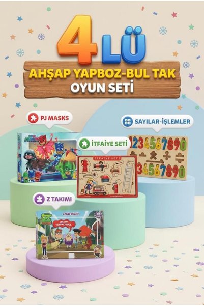 Tıfıl Toys Eğitici Öğterici ve Eğlenceli 4'lü Frame Yapboz Hikayeli Yapboz ve...
