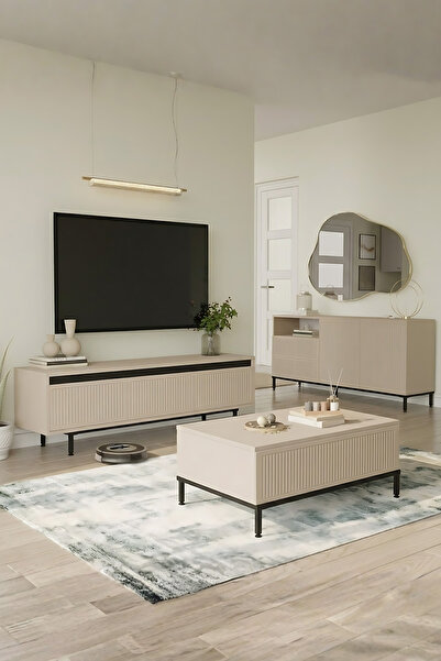 Yurupa Grand Seri 3'lü Salon Seti 160 cm TV Ünitesi Depolamalı Orta Sehpa Kon...